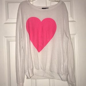 Forever 21 white long sleeve w/ pink heart (M)